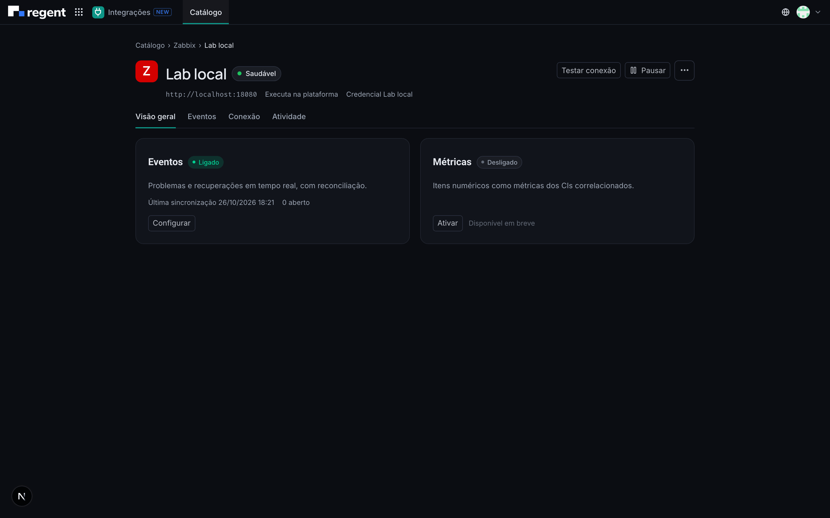 Página de uma instância do Zabbix