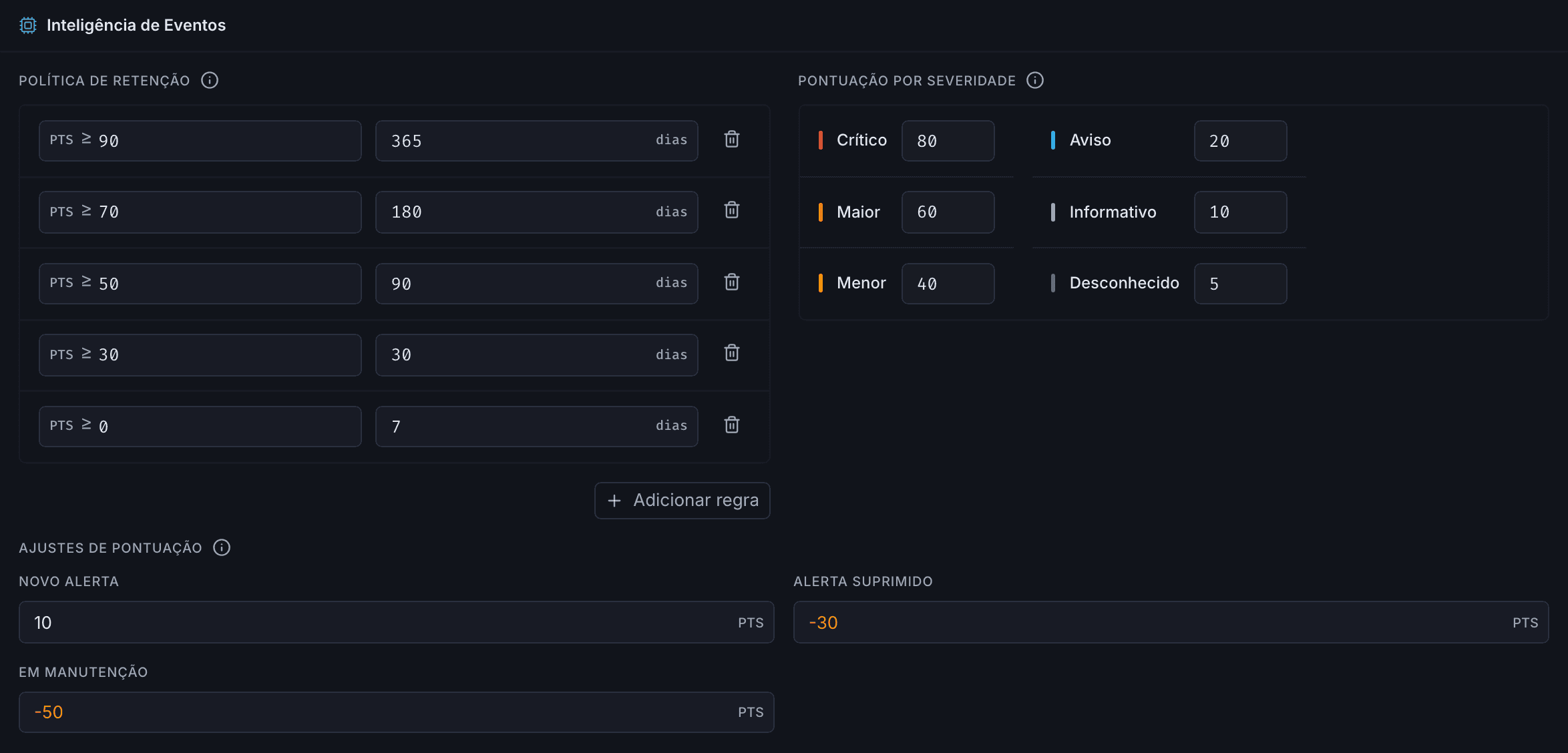 Política de retenção de eventos